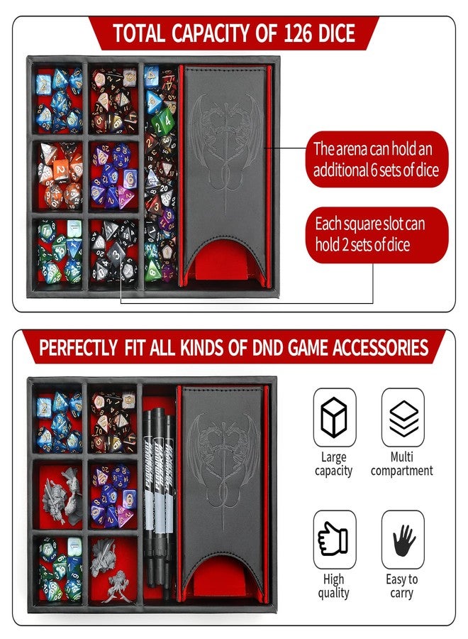 Grajar DND Dice Tray and Tower: Portable Dice Storage with Lid for Dungeons and Dragons, D&D, RPG, MTG & Table Games (Red) - Image 2